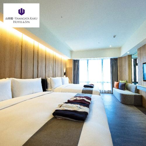 礁溪【山形閣溫泉飯店】平日豪華雙床房一泊二食四人住宿券(可加價用於假日)